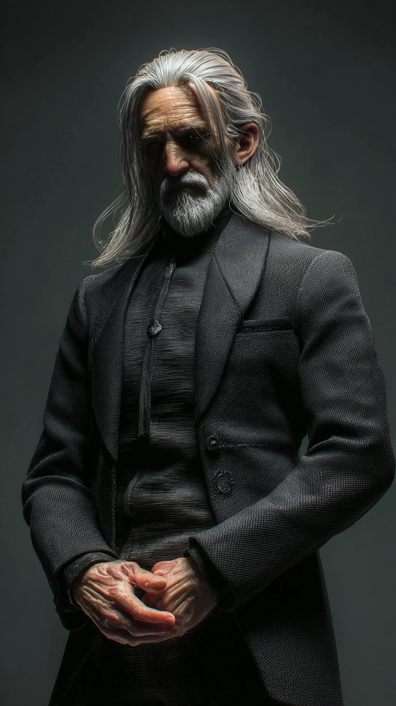 Chefão idoso de gangue com máscara em elegante terno preto