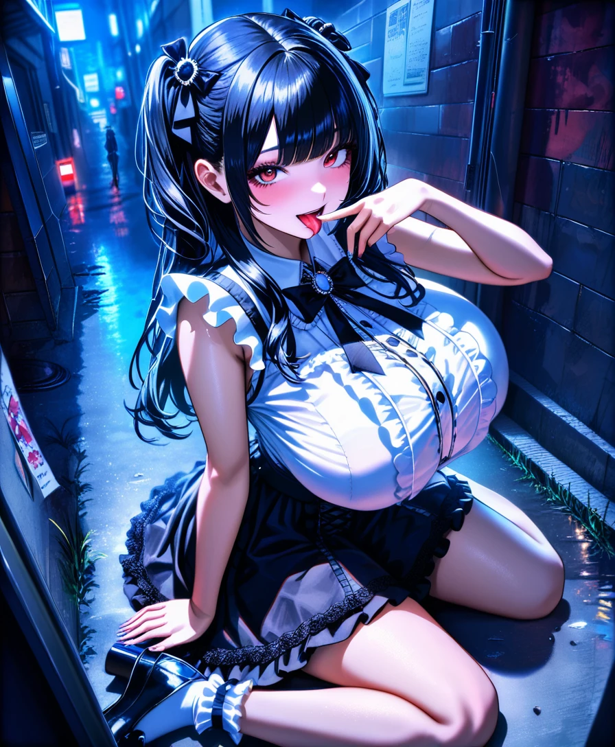 深夜坐在黑暗巷弄裡的動漫女孩