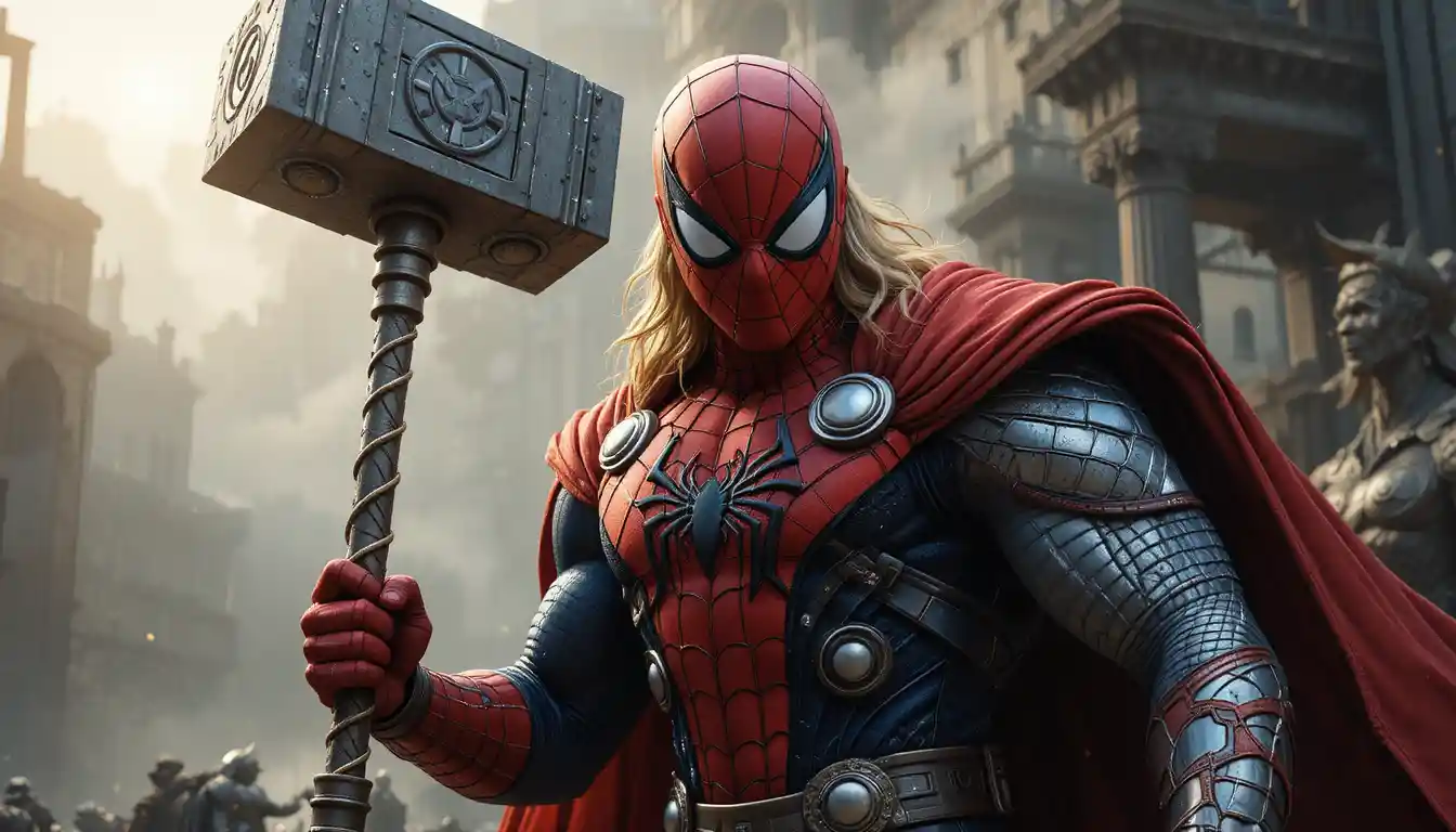 Hybrid superhero wielding a mighty hammer in battle stance