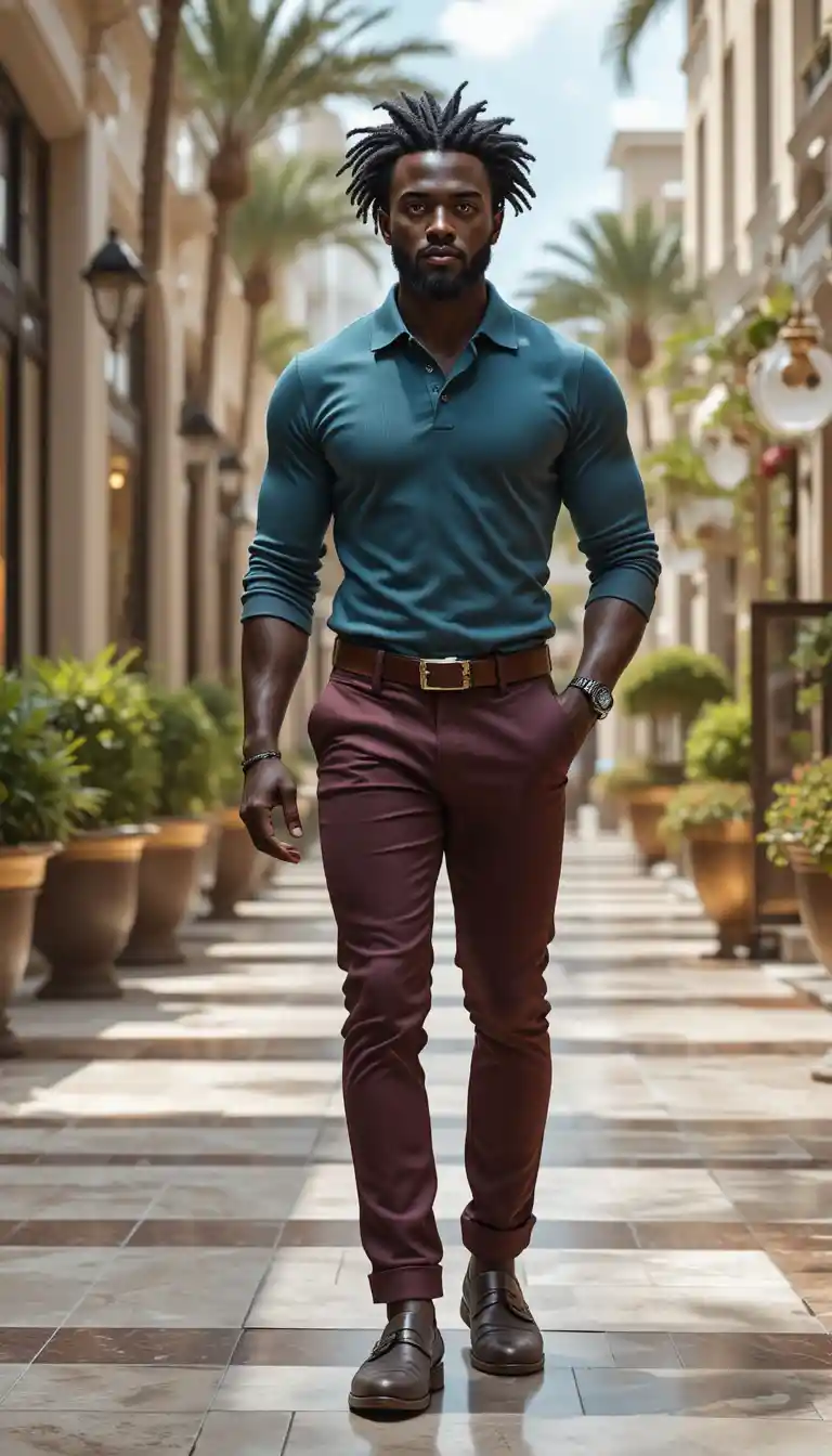 Hombre elegante y majestuoso caminando por una lujosa plaza al aire libre