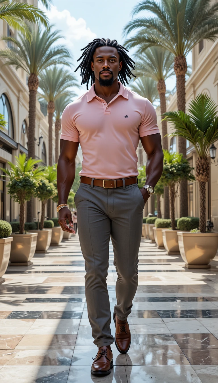 Confident stylish man walking through luxury outdoor mall