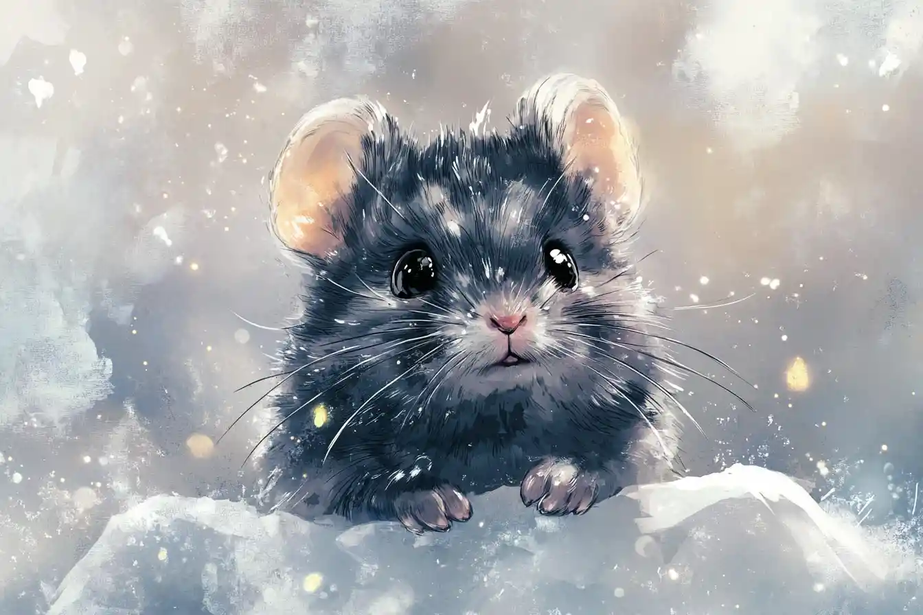 Cute baby chinchilla watercolor close up with sparkling eyes