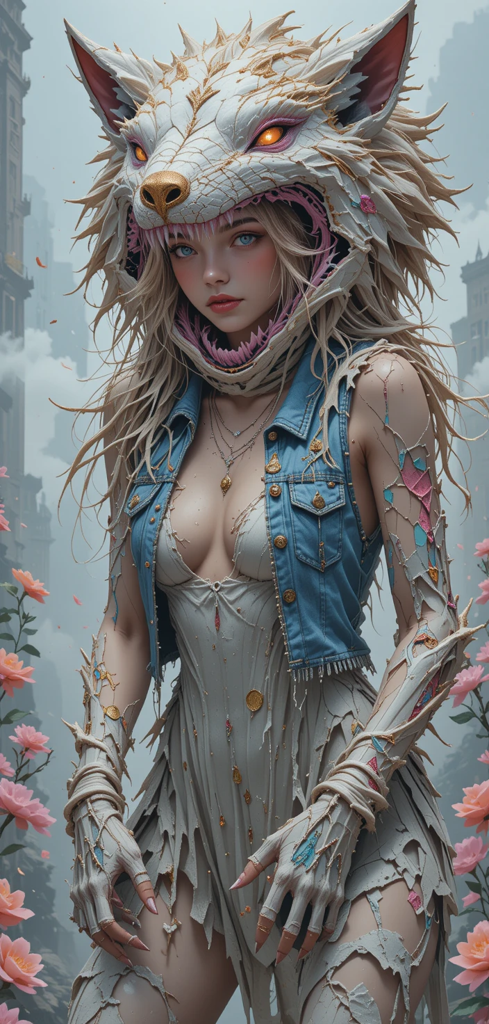 Mythical woman before a luminous white fantasy palace