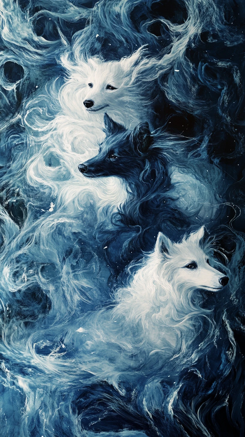 Perros Seppala siberianos desafiando juntos una feroz tormenta de nieve