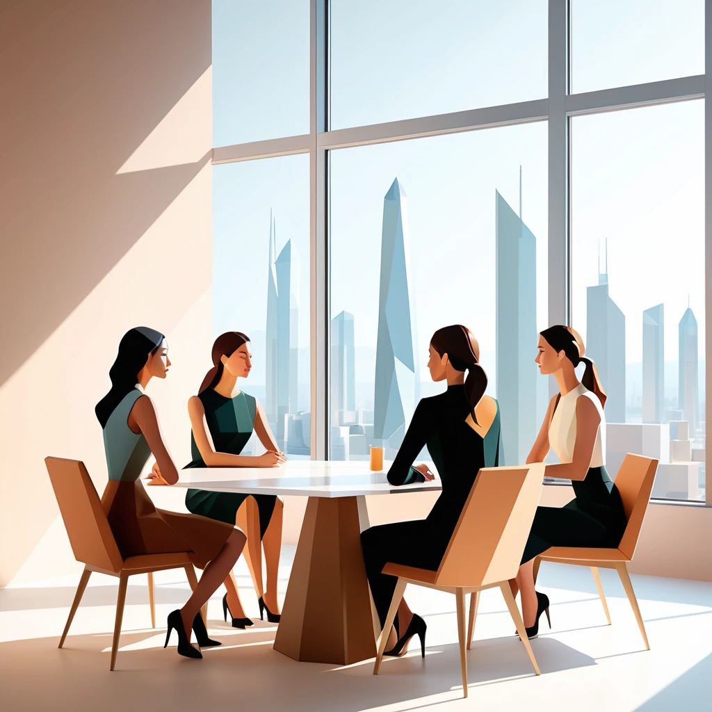 Donne low poly riunite in una tranquilla conversazione al chiuso
