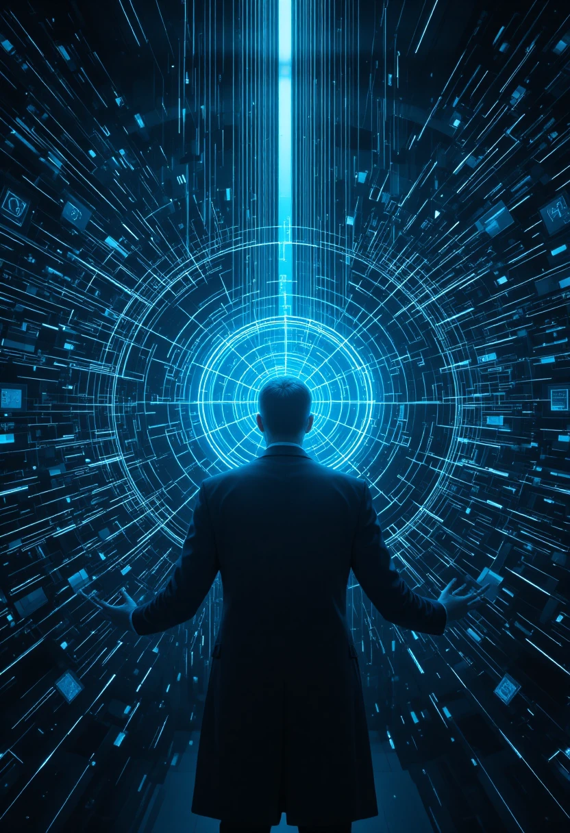 Silhouette humaine contrôlant un système structuré d’intelligence visuelle artificielle