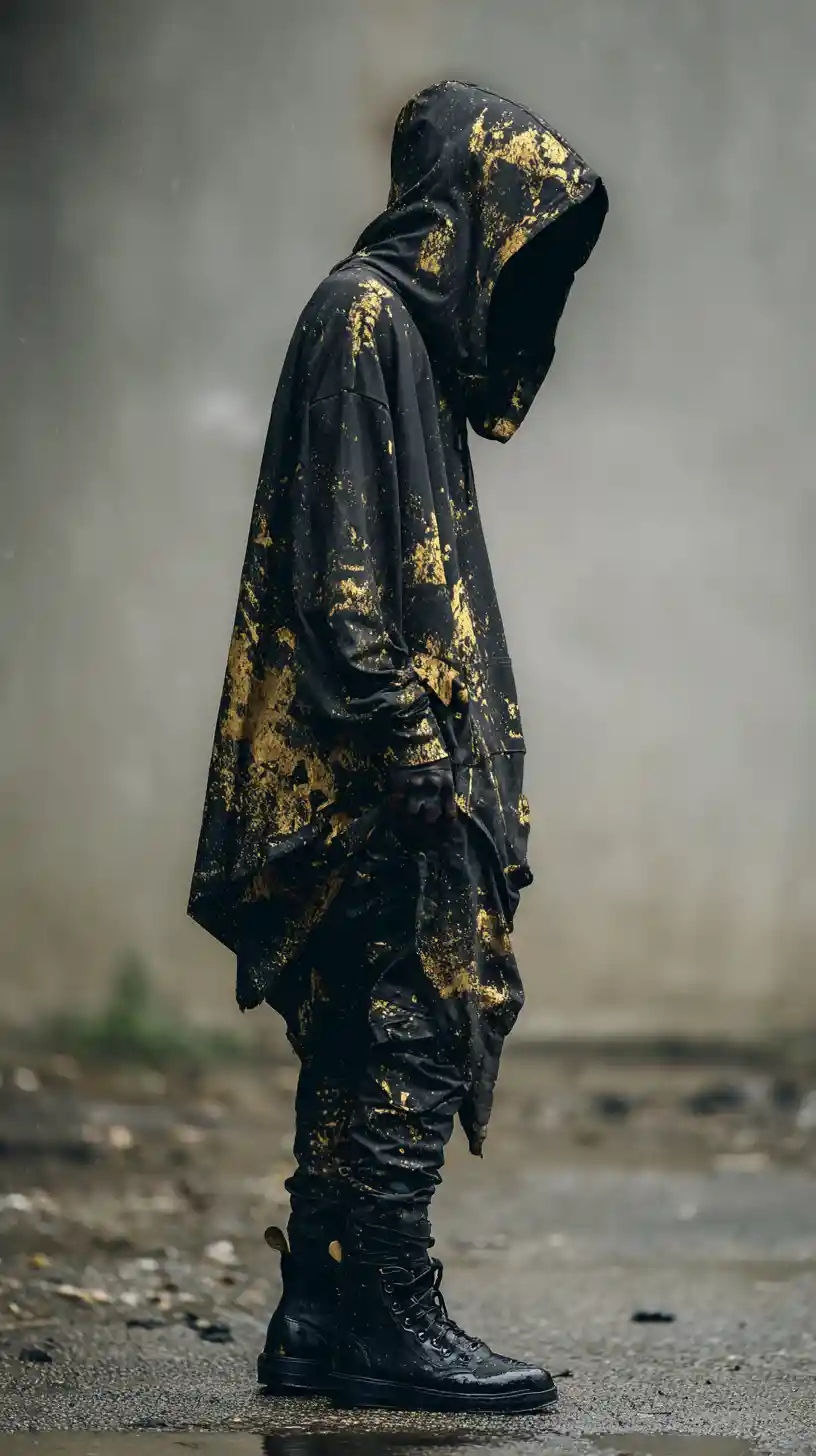 Haunting hooded figure of mist on a rainy city street