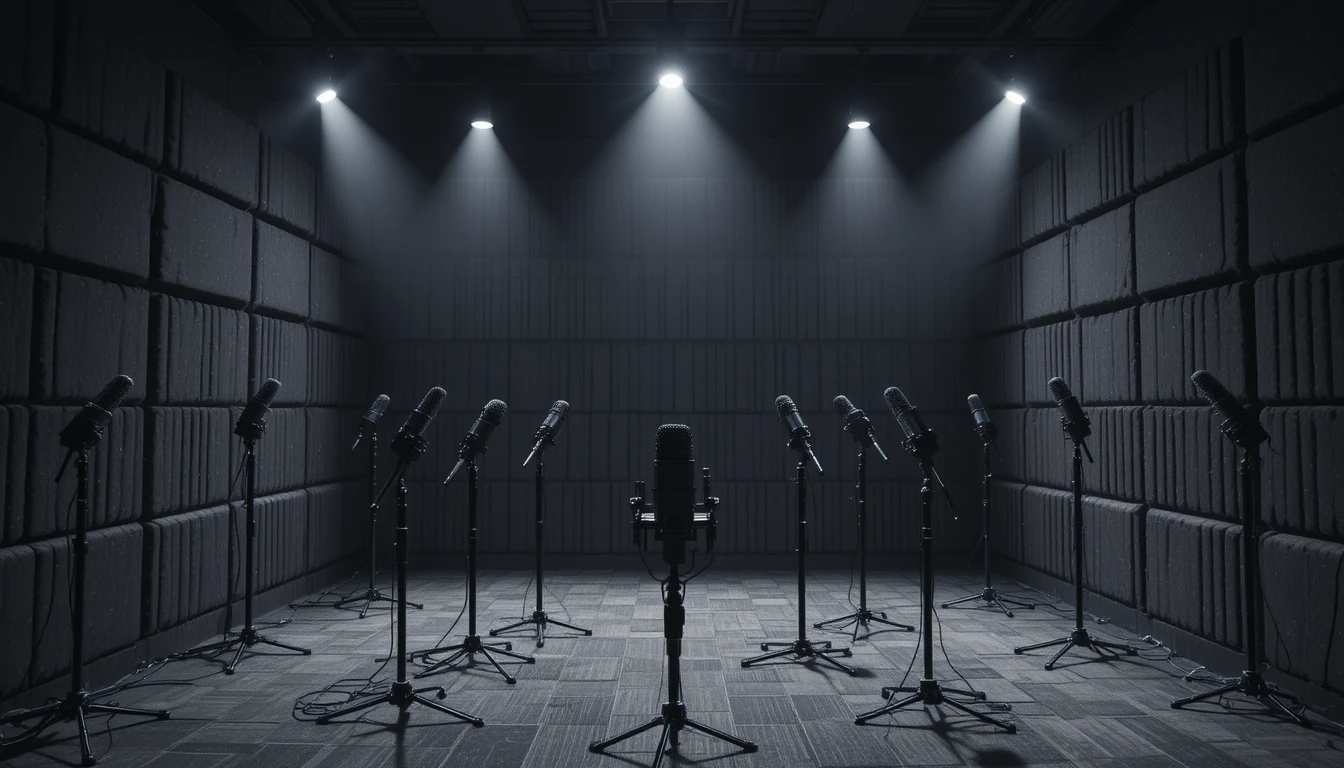 Microfoni direzionali all’interno di una camera anecoica silenziosa