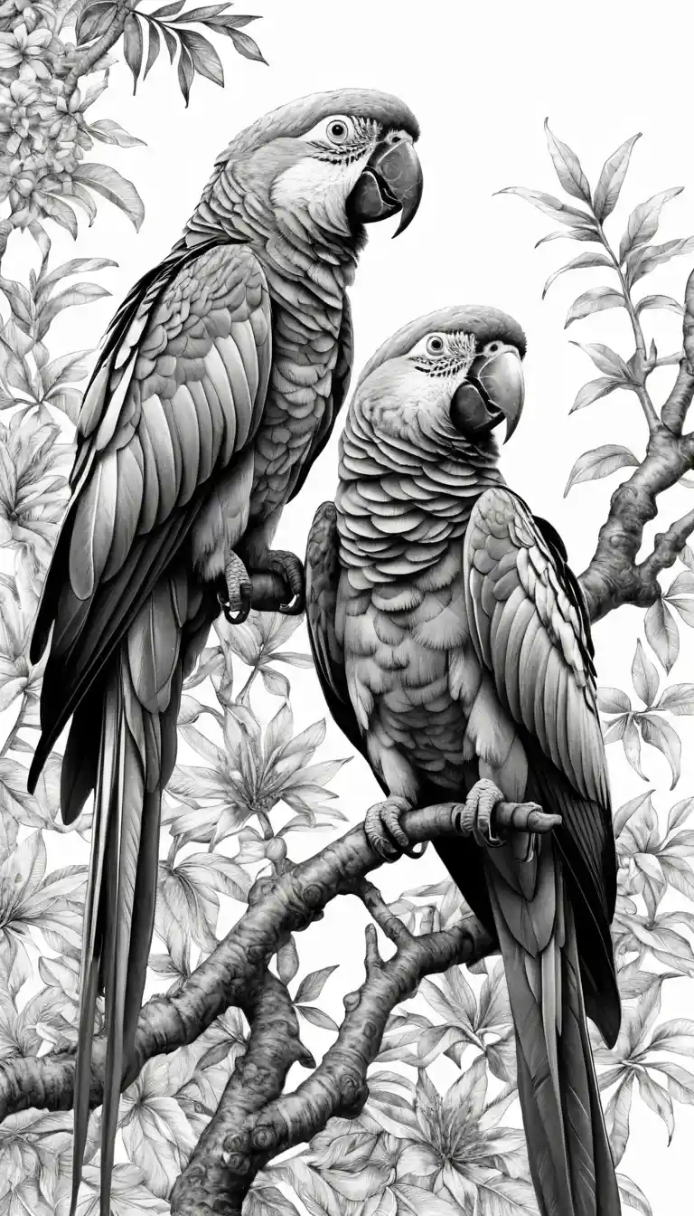 Intricate Black And White Ink Parrot Illusion Drawing