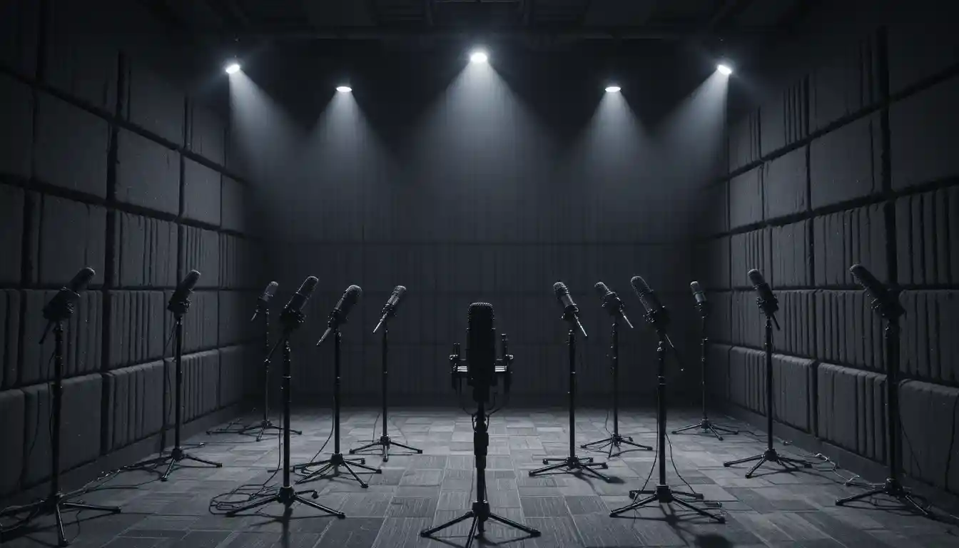 Microfoni direzionali all’interno di una camera anecoica silenziosa