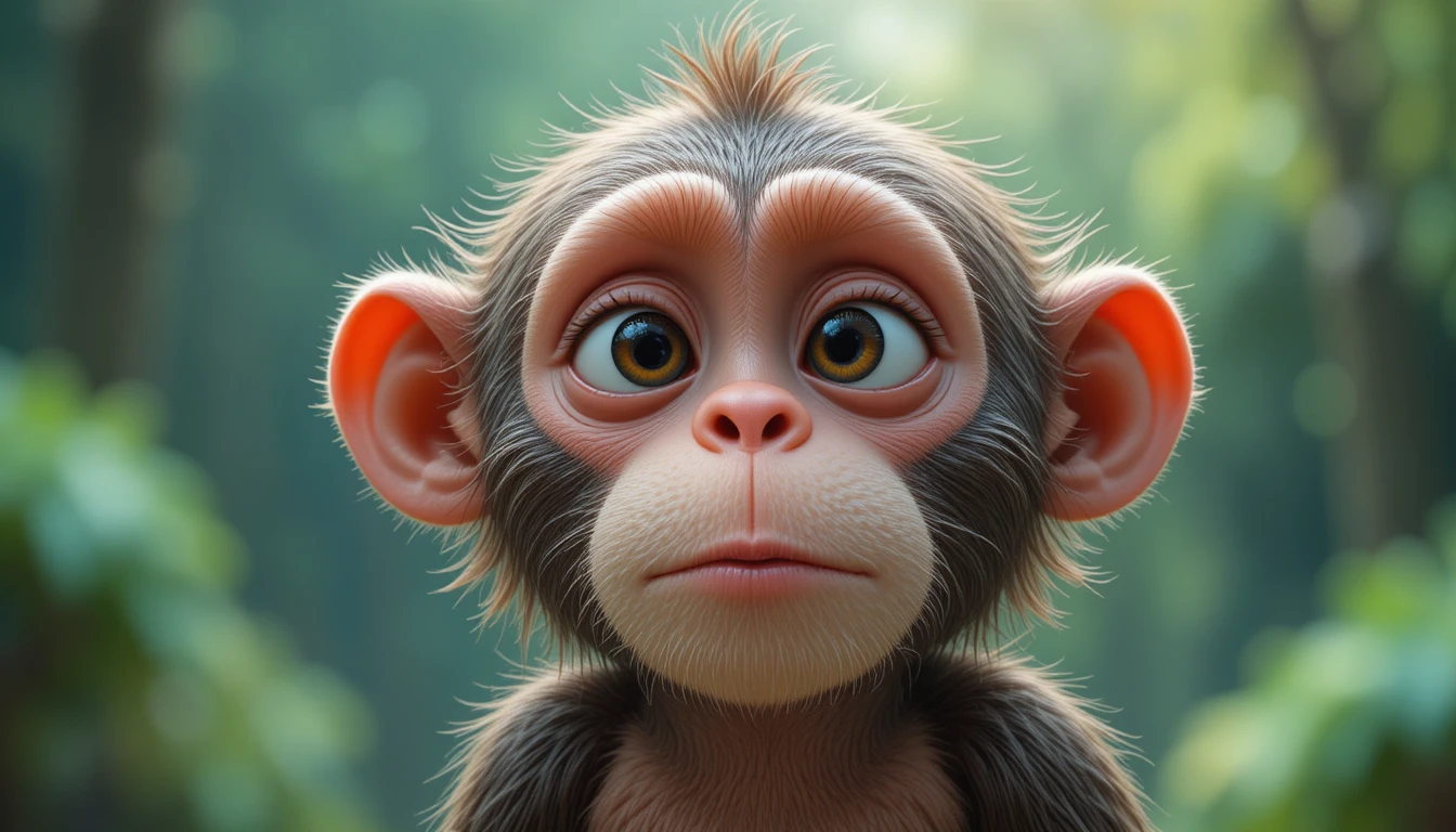 Macaco 3D triste falando diretamente para a câmera