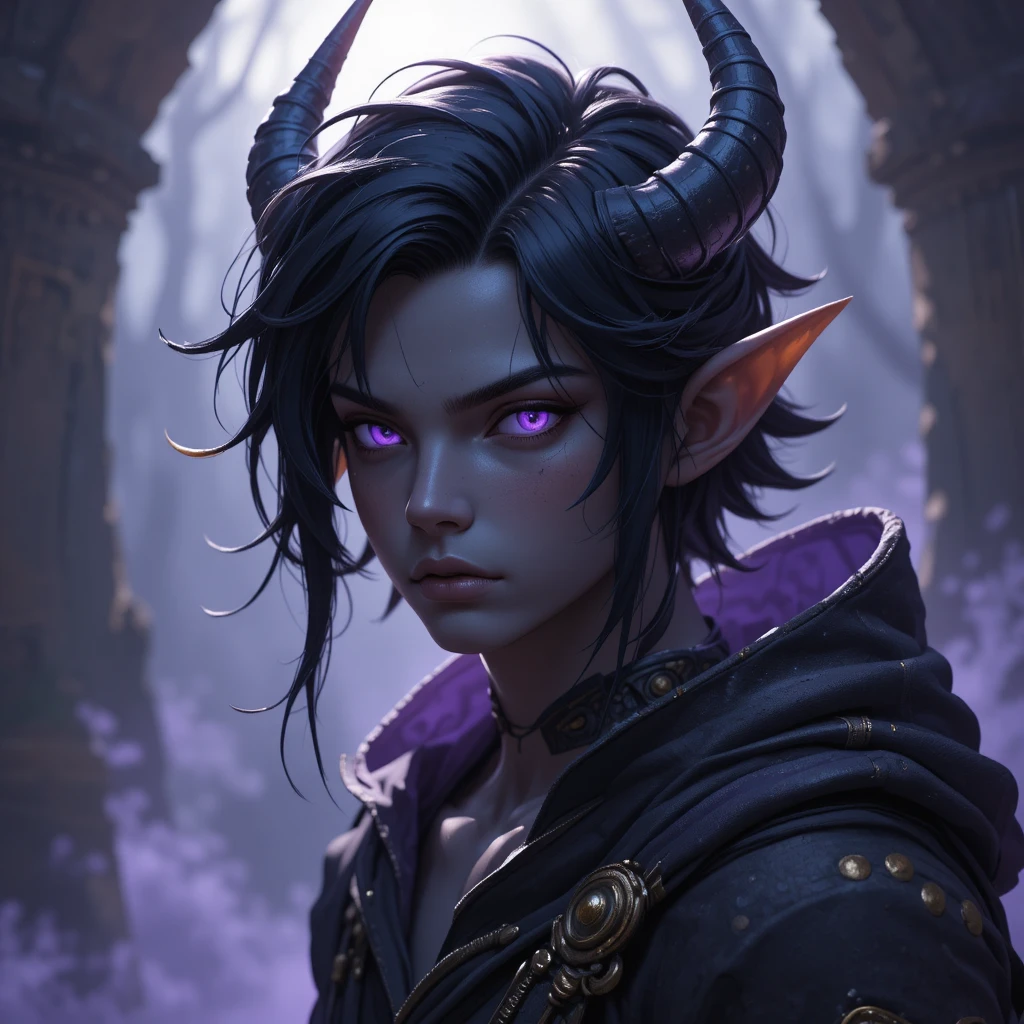 Jovem deus das sombras de pele escura com olhos violetas