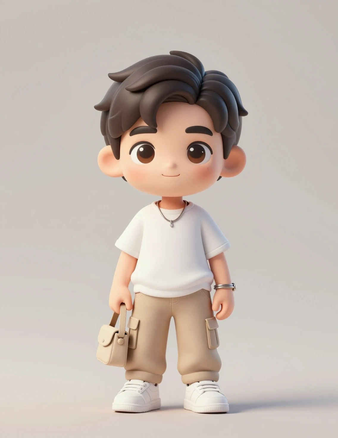 Homem chibi 3D minimalista com streetwear casual bege