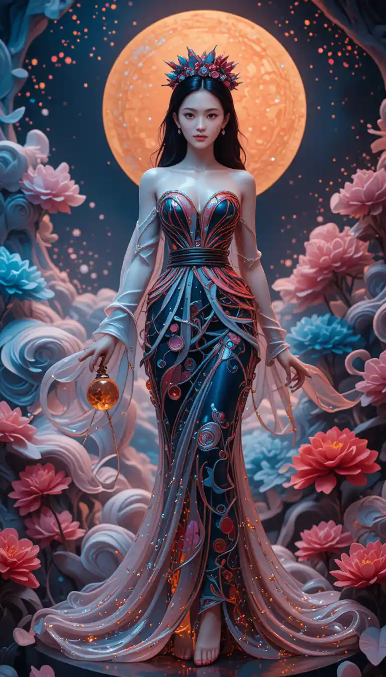 Figura de diorama colorida de uma modelo de moda da Dior