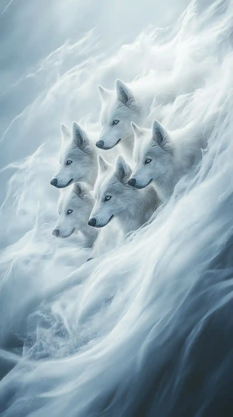 Chiens Seppala sibériens debout dans une tempête de neige tourbillonnante