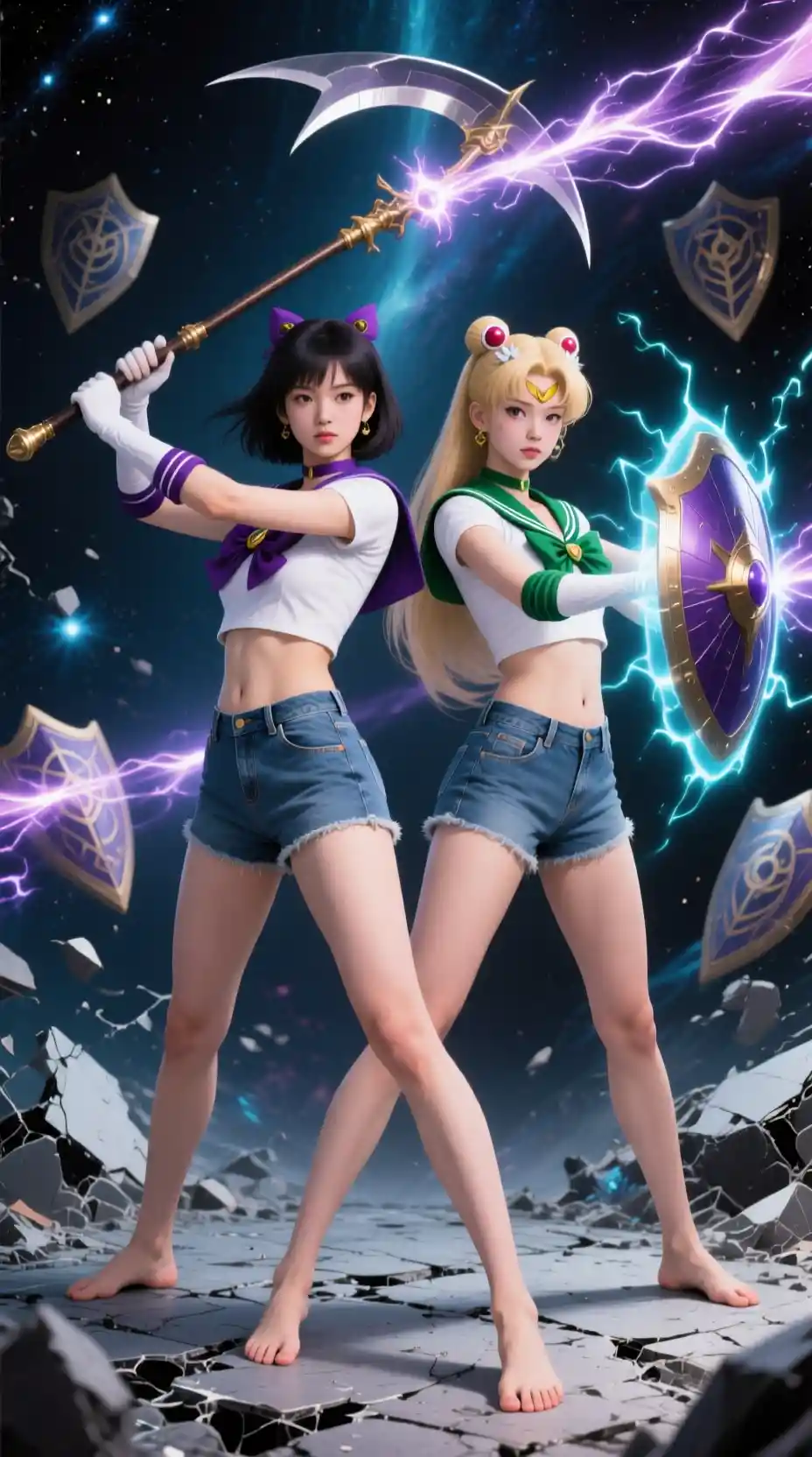 雙生女戰士釋放天界能量一擊
