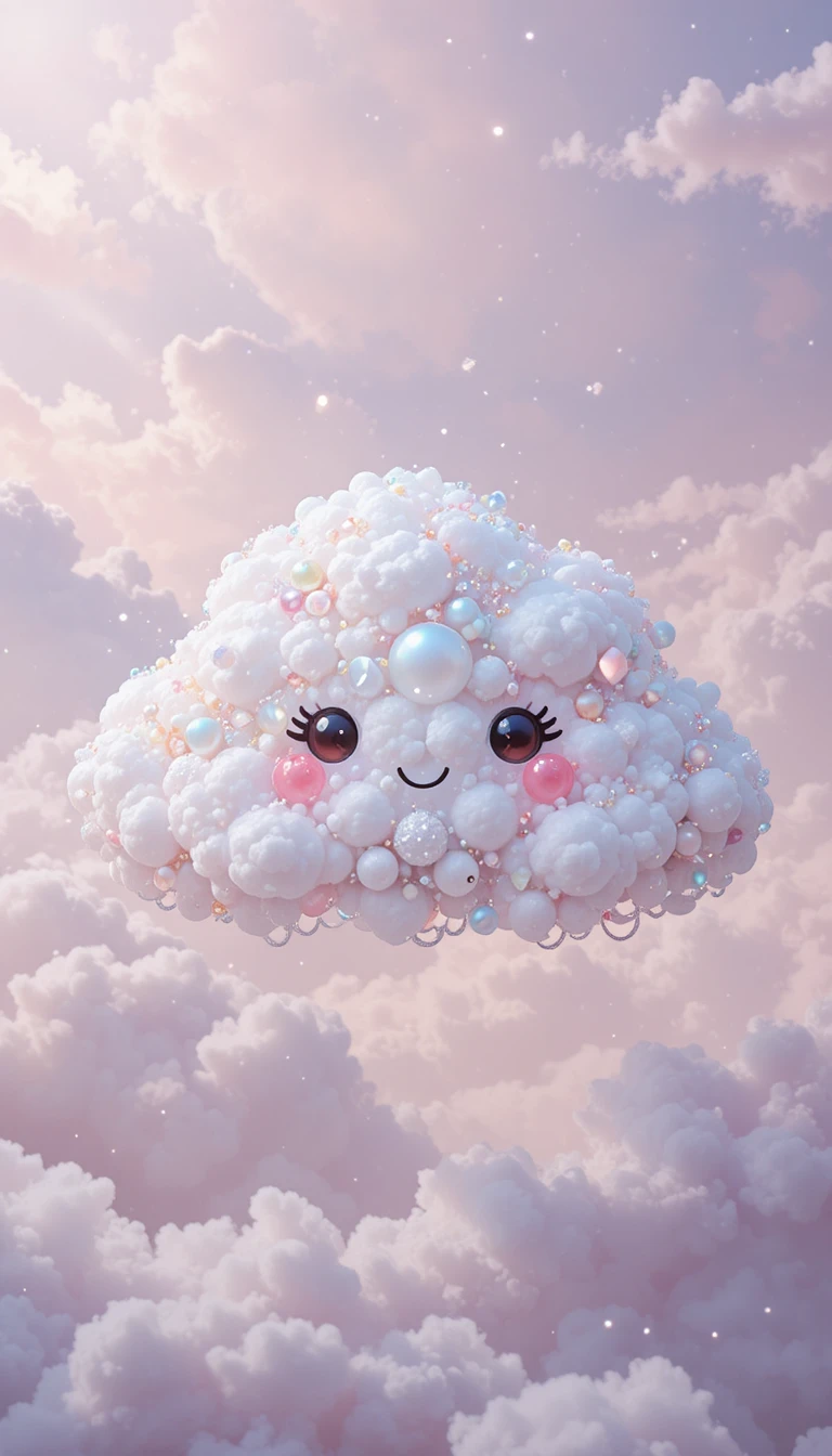 Cute gem cloud with smiling face in pastel sky