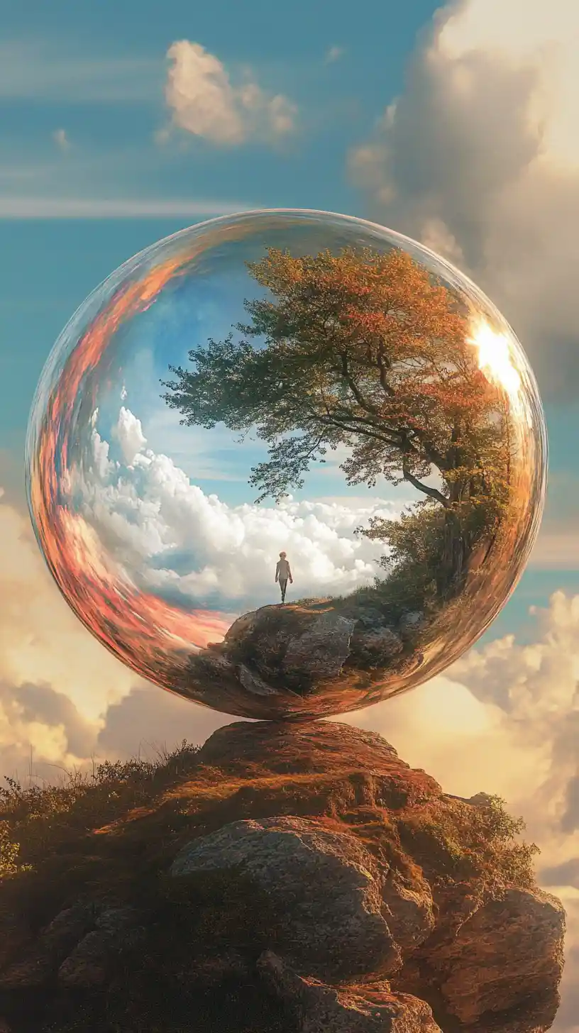 超現實光學幻覺場景與多層次泡泡視覺效果