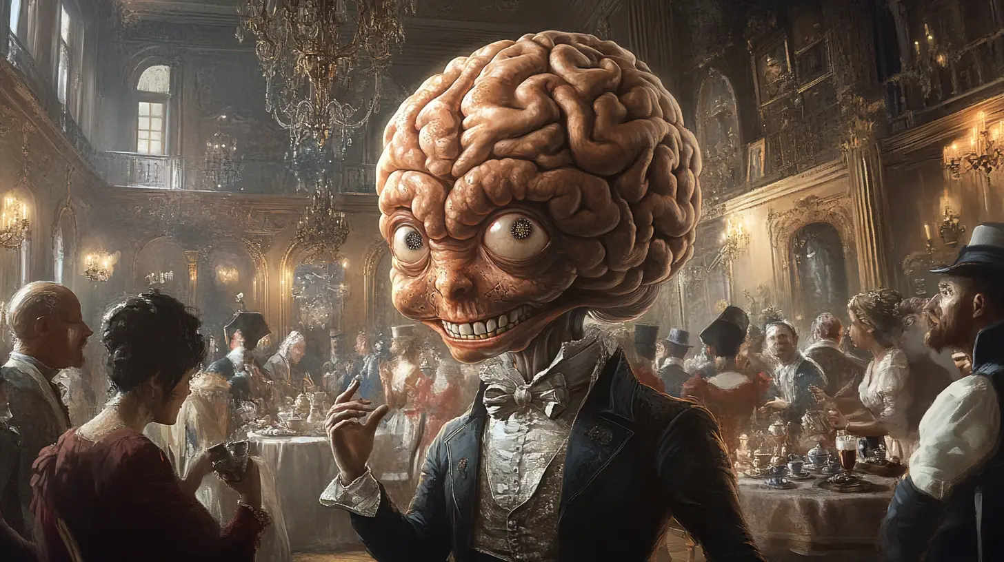 Giant Baroque Brain Gentleman Greeting Guests At A Ballroom