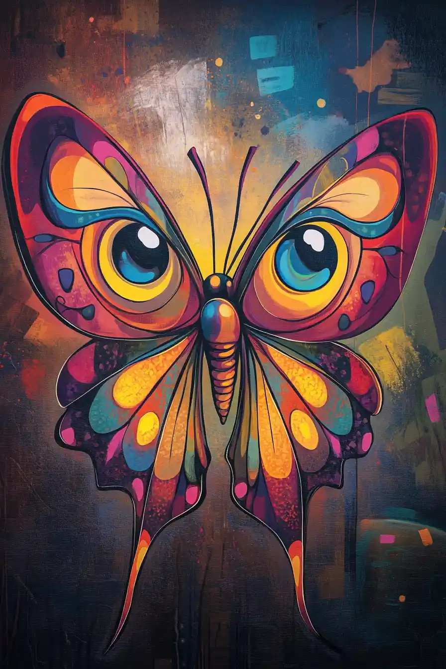 Playful Cartoon Butterfly With Big Eyes And Bold Outline