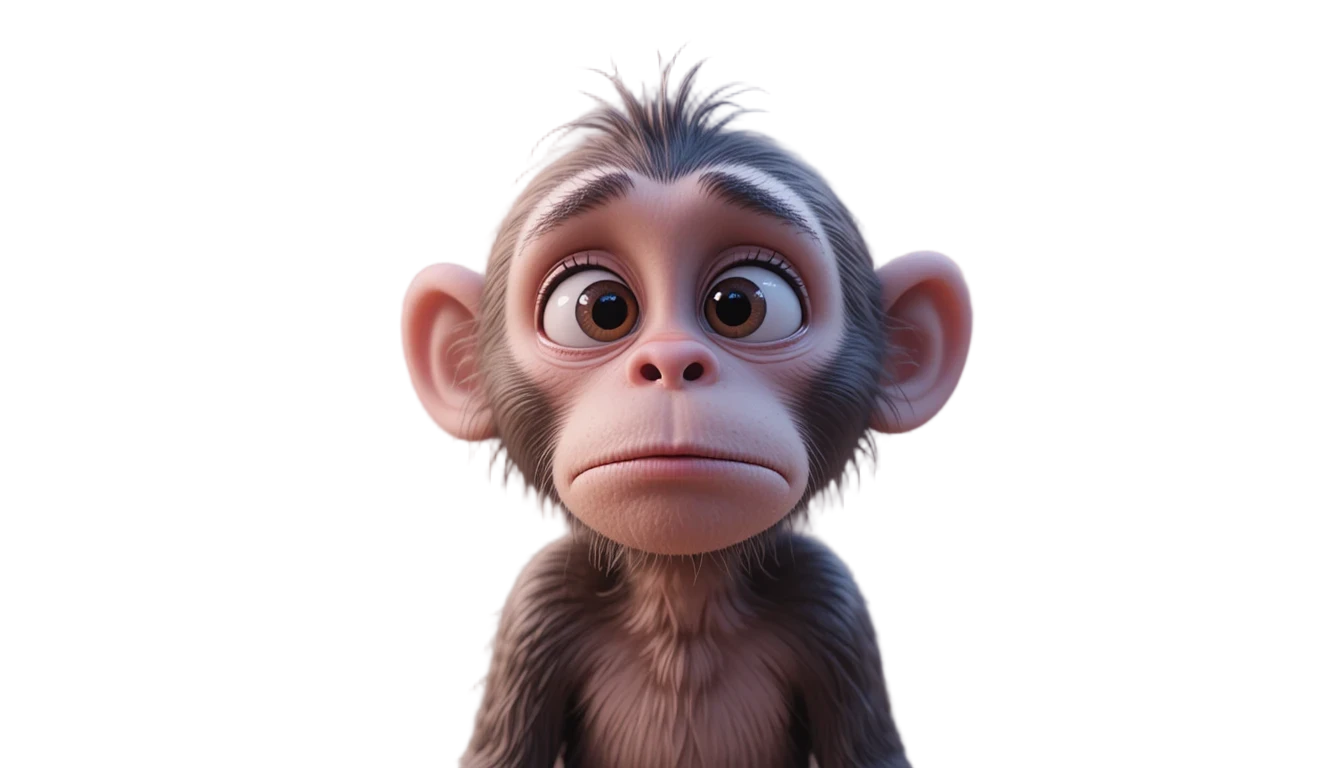 Macaco 3D triste falando diretamente para a câmera