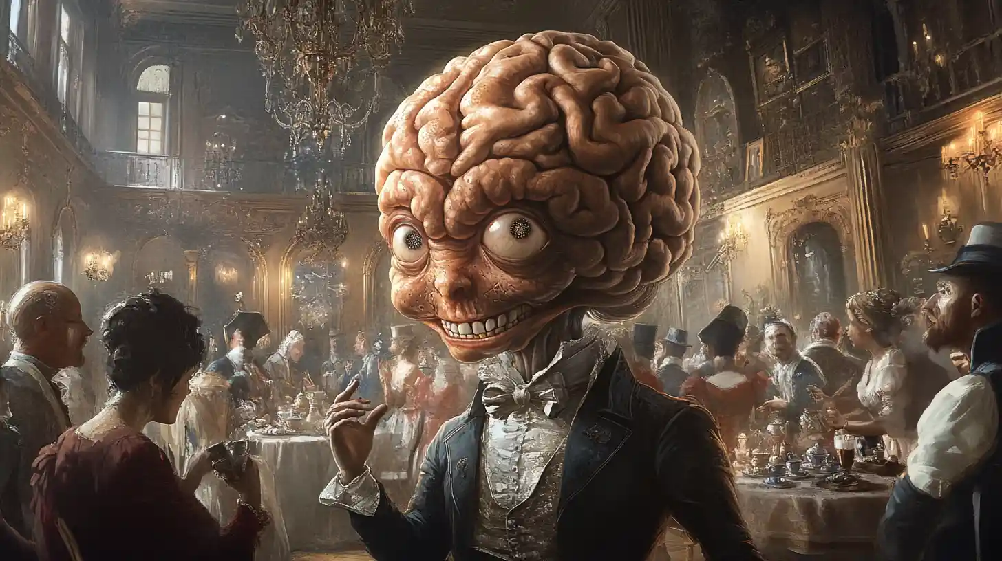 Giant Baroque Brain Gentleman Greeting Guests At A Ballroom