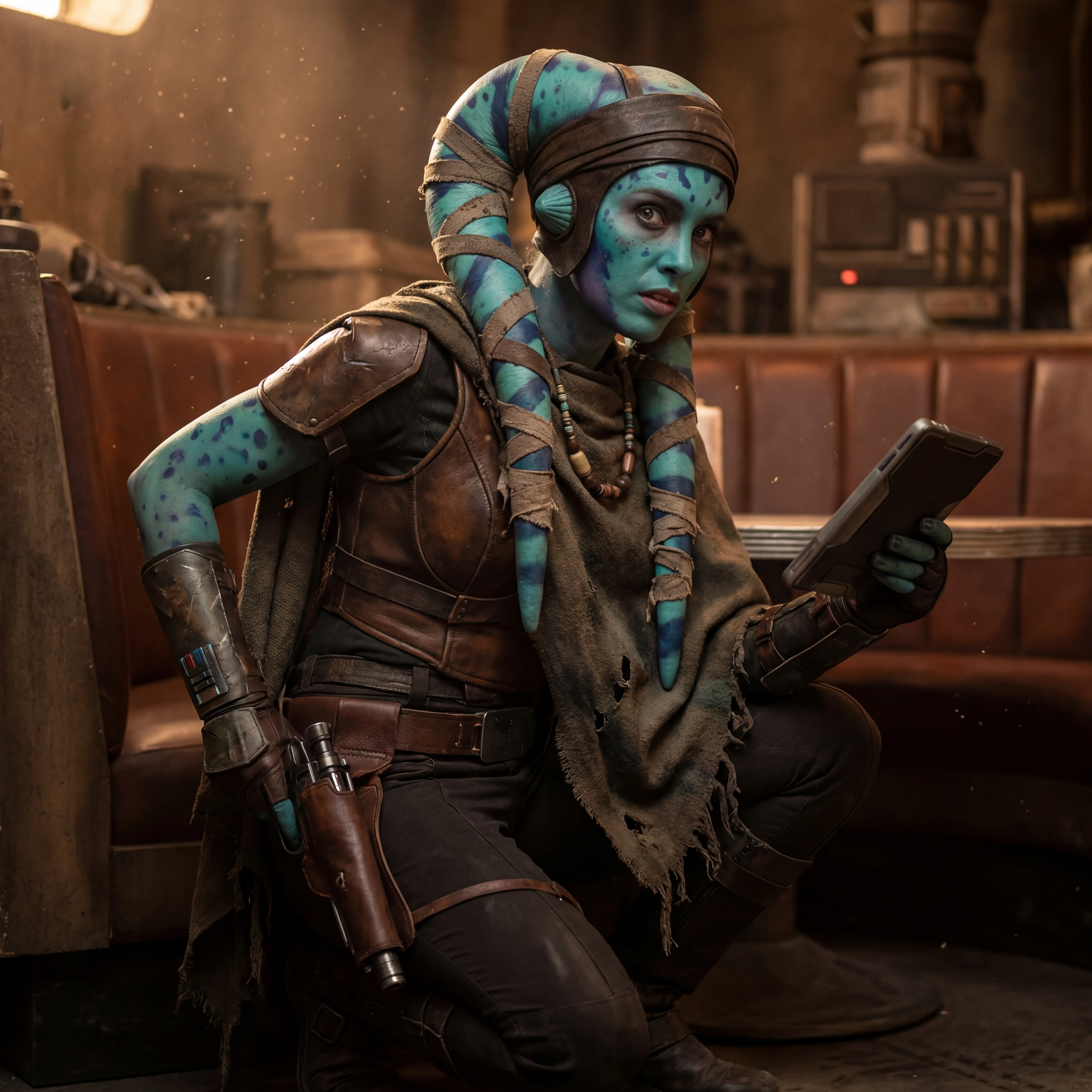 Beautiful female alien outlaw with long head tails