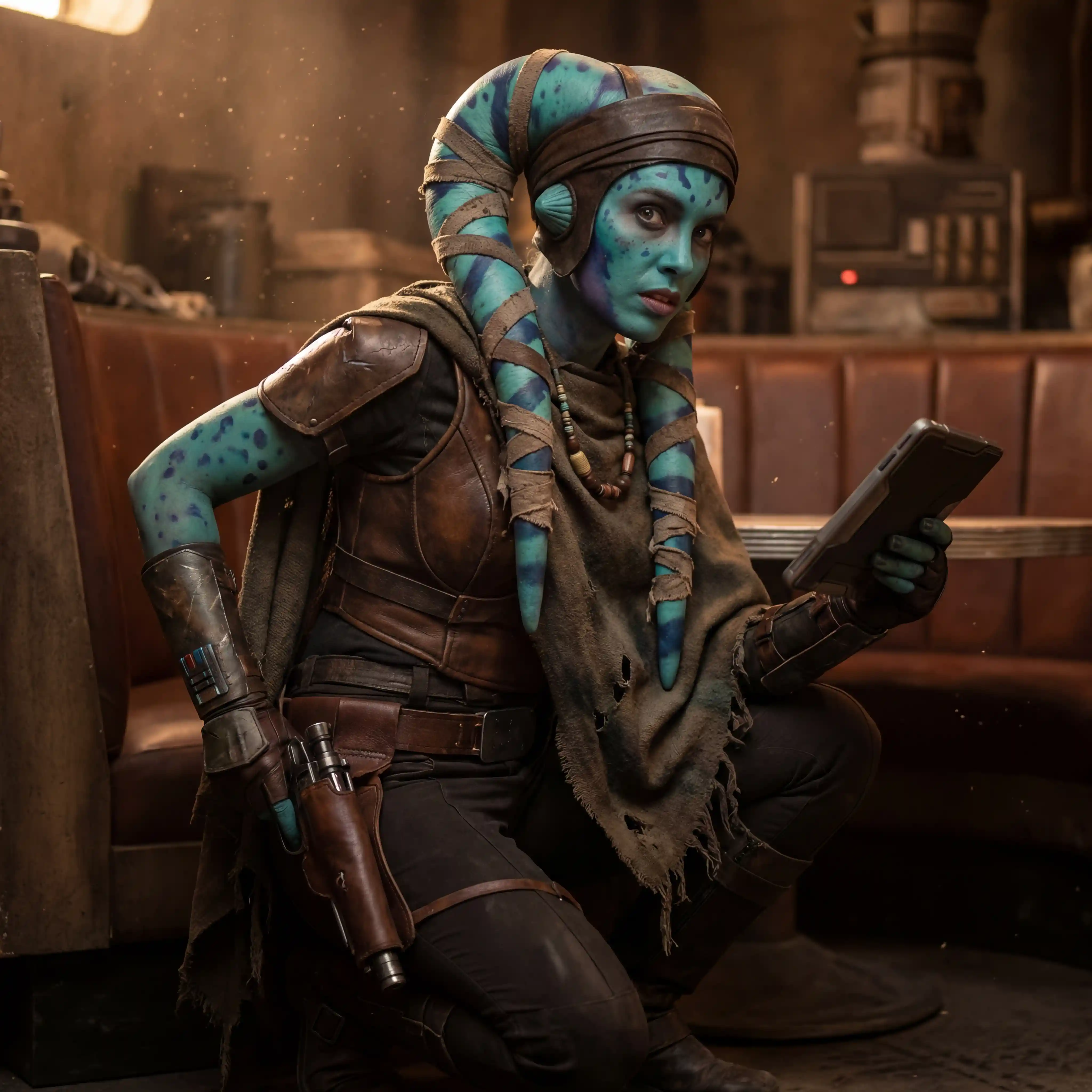 Beautiful female alien outlaw with long head tails