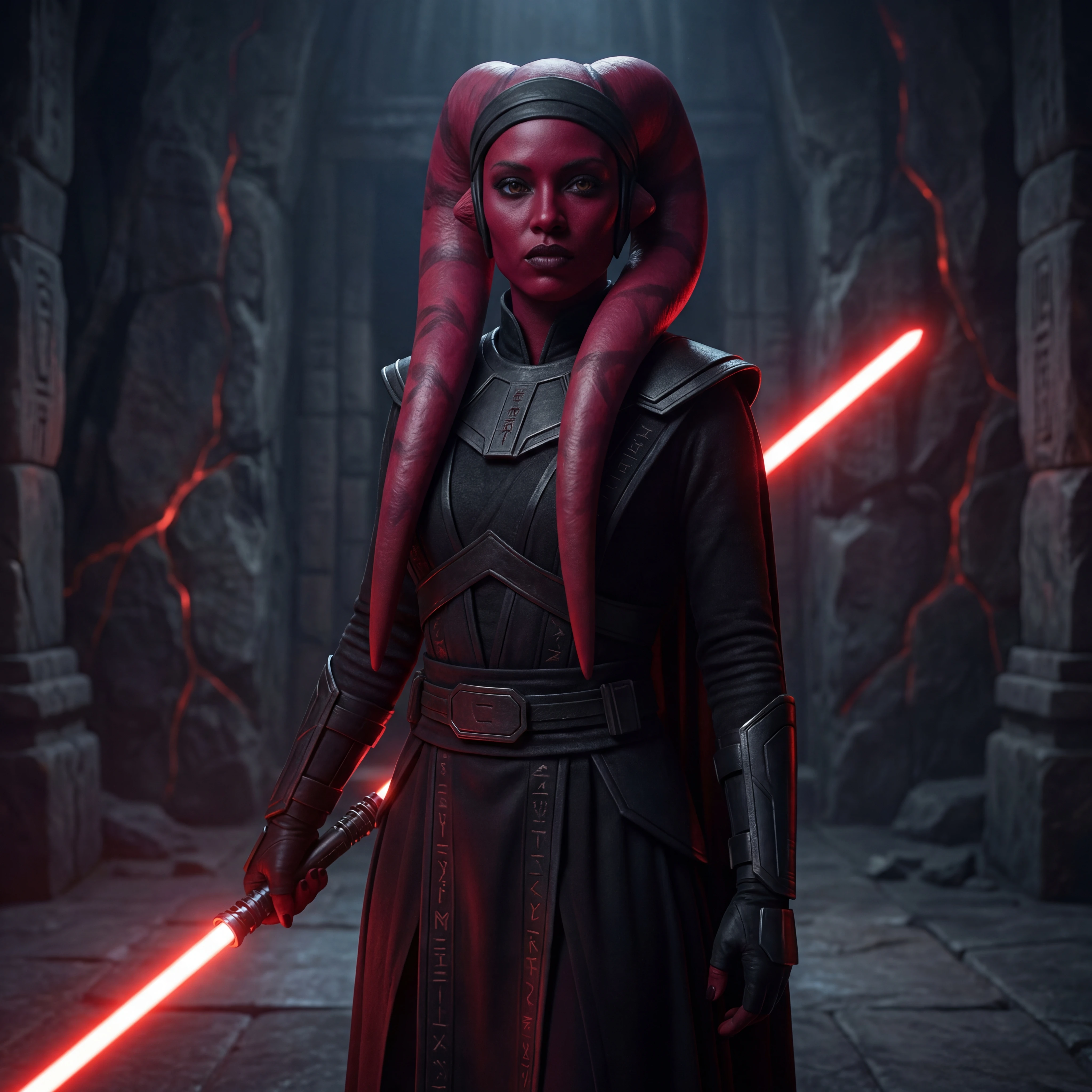 Dark side twi lek woman channeling the power of sith