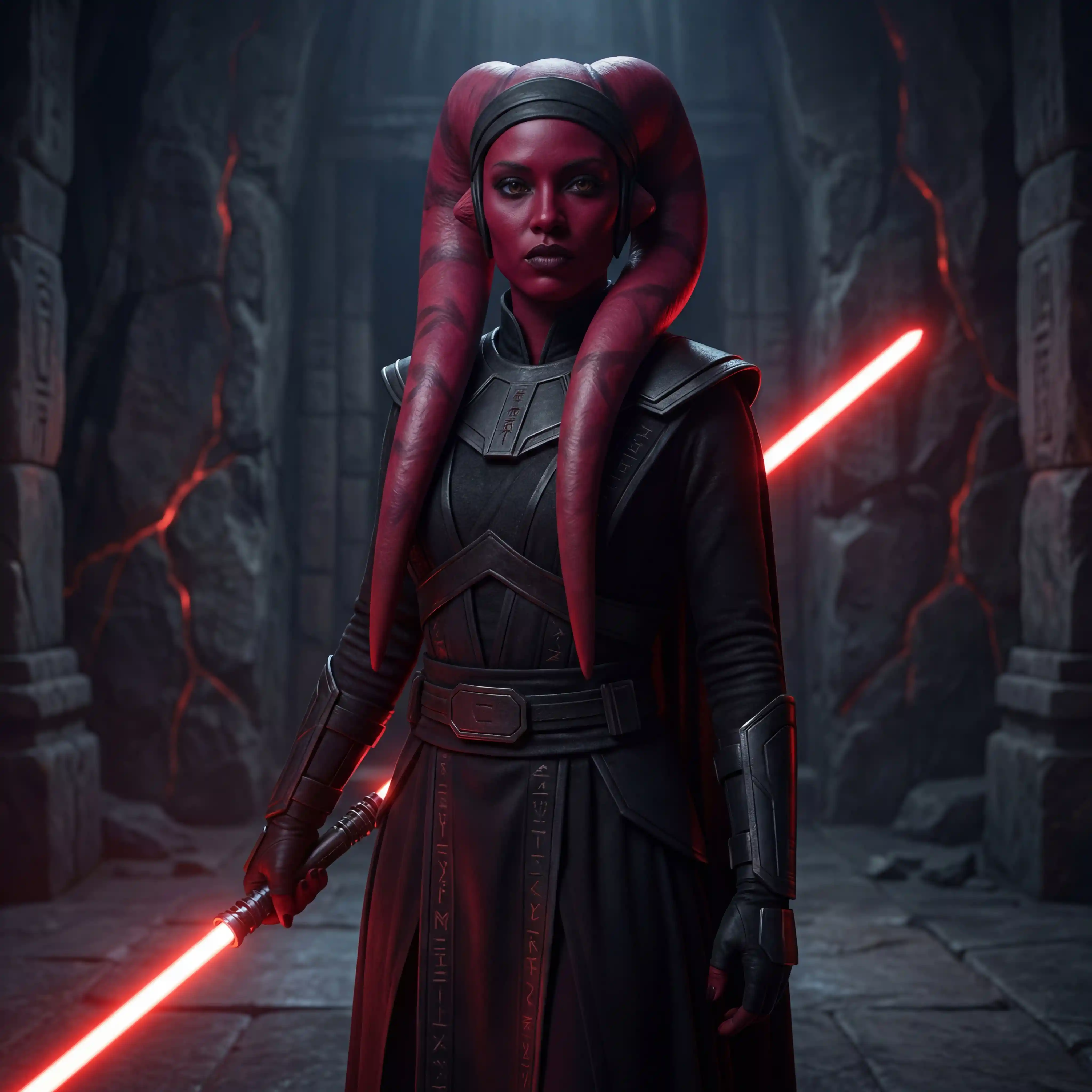 Dark side twi lek woman channeling the power of sith