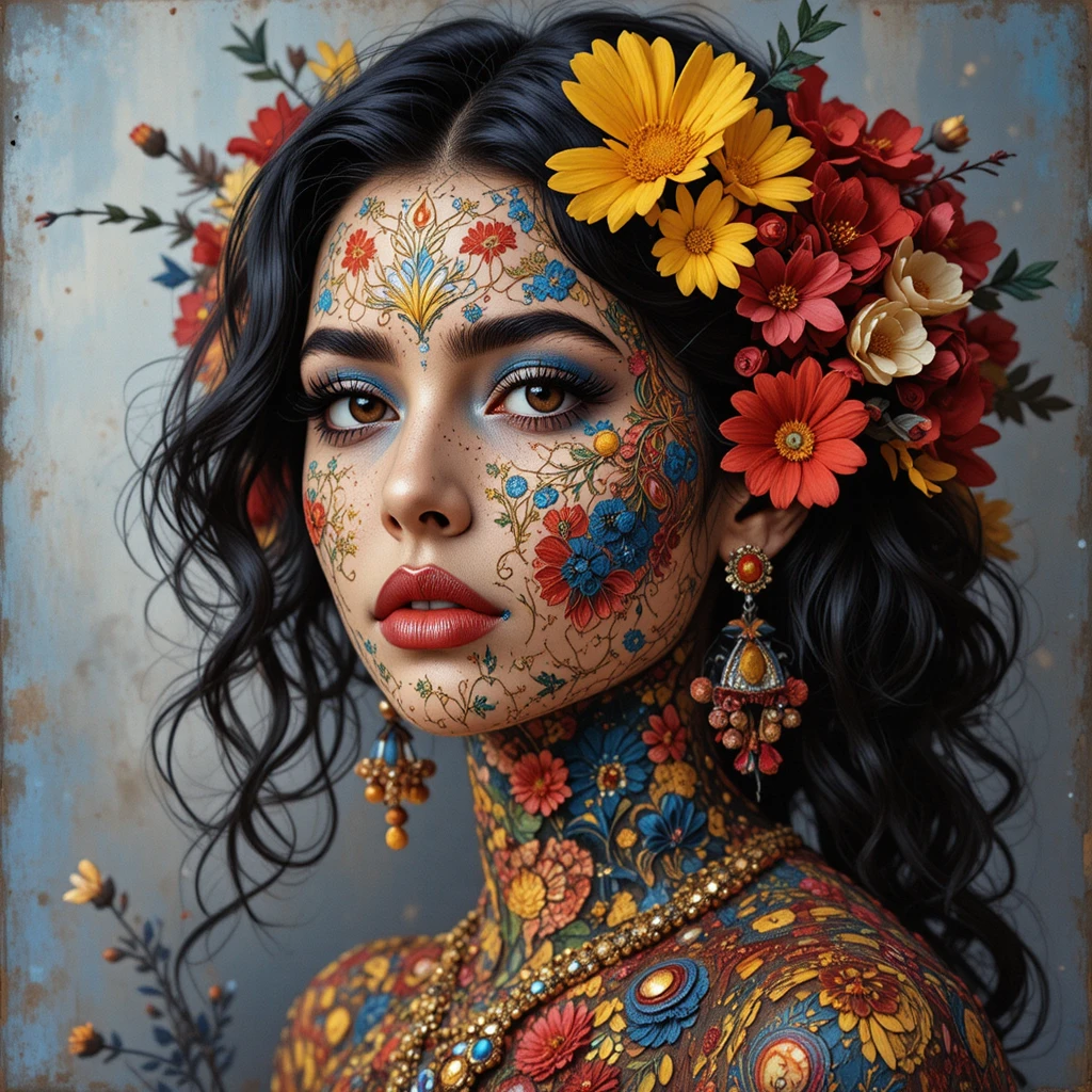 Mulher floral formada por flores venezuelanas e cores da bandeira