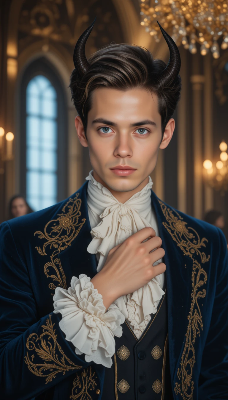 Eleganter Dämonenadeliger im von Kerzen beleuchteten Ballsaal von Versailles