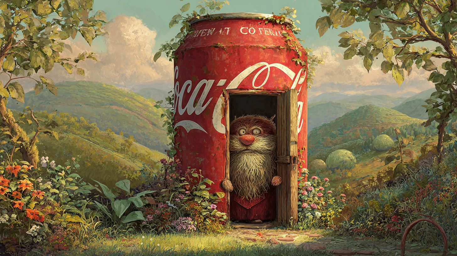 Maison de créature fantaisiste dans une canette de soda vintage