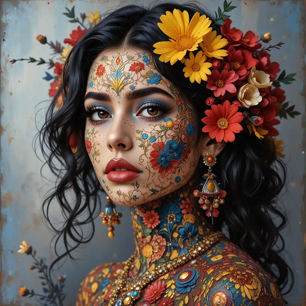 Donna floreale modellata con fiori venezuelani e colori della bandiera