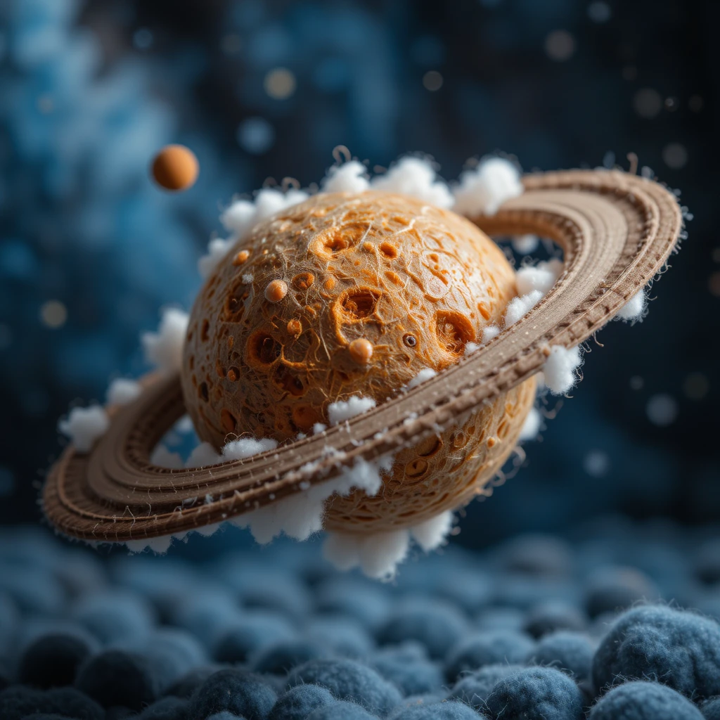 Miniatur-Wollplaneten, die in einer gemütlichen kosmischen Szene schweben
