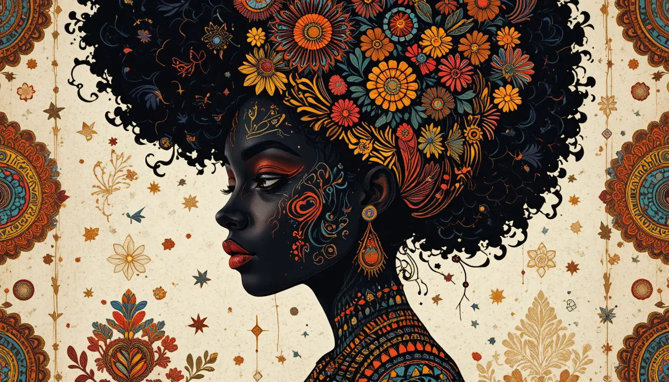 Lebendige afrozentrierte Illustration mit traditionellen afrikanischen Mustern