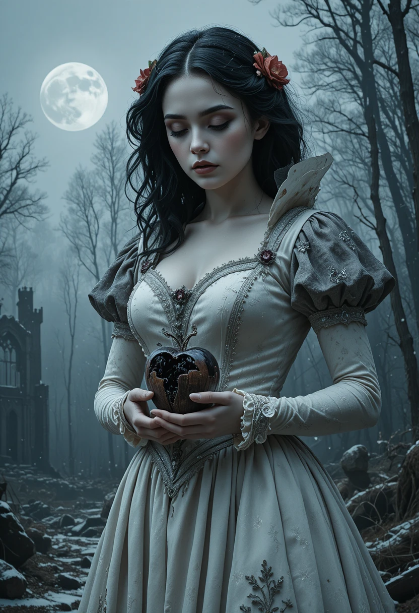 Branca de Neve está sozinha sob uma lua moribunda no inverno