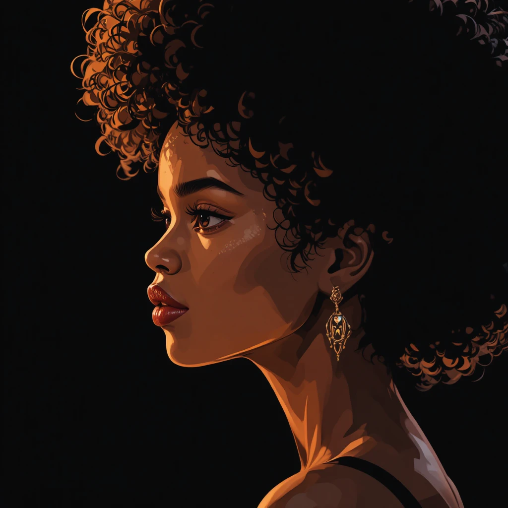 Retrato de perfil de una mujer afroamericana con cabello afro