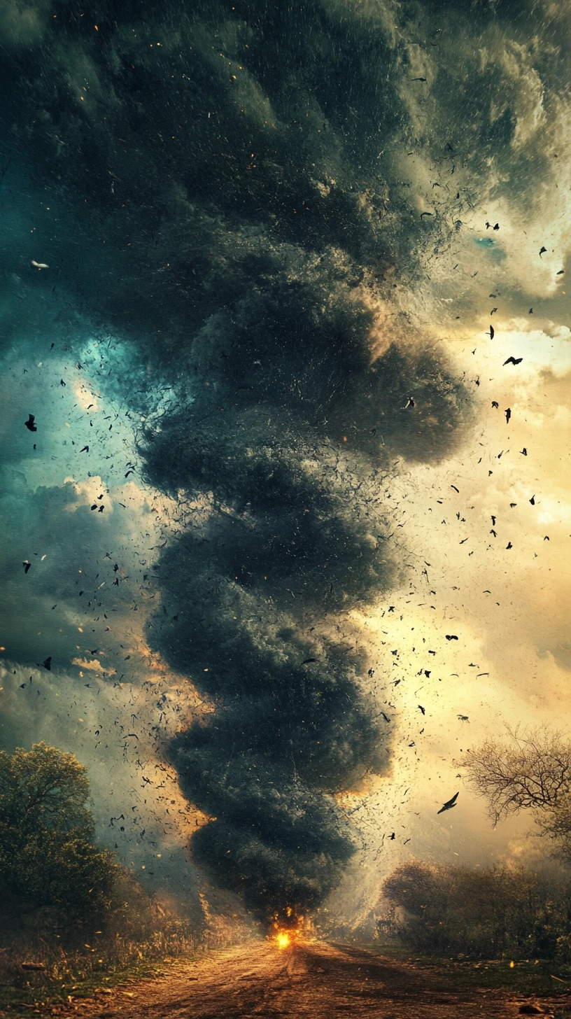 Cena surreal de ilusão de ótica com tornado em espiral