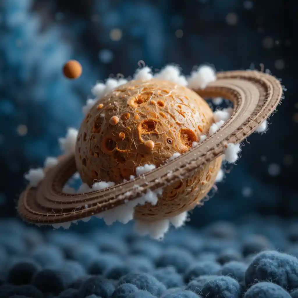 Miniatur-Wollplaneten, die in einer gemütlichen kosmischen Szene schweben