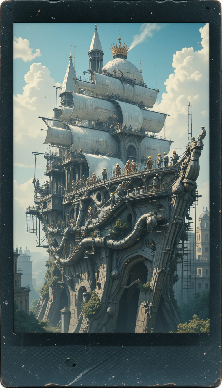 Palais surréaliste de navire pirate flottant au-dessus d’une mer de nuages