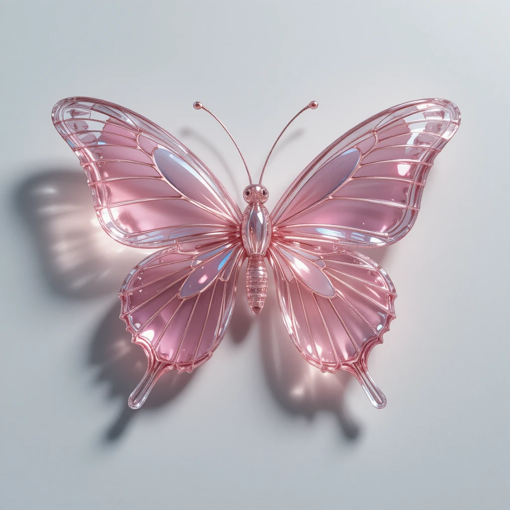 Glass butterfly with pink crystal wings on white background