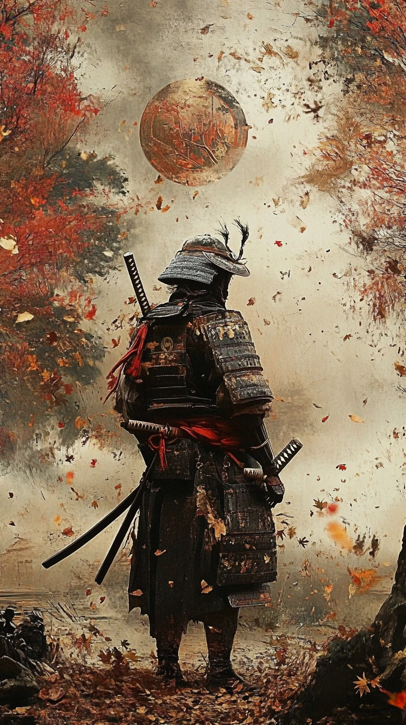 Ilusão surreal de um samurai misterioso em um disfarce estranho