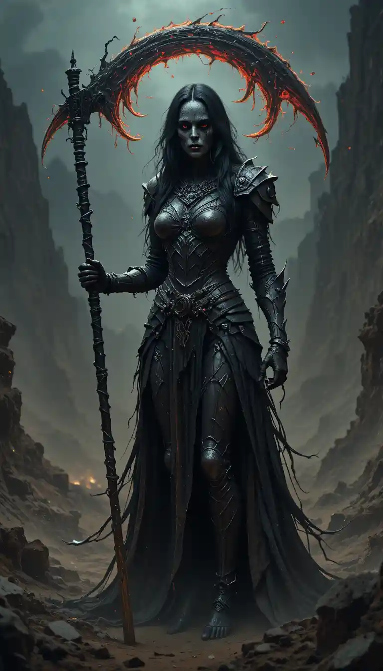 Female warrior of death in a cursed fantasy land