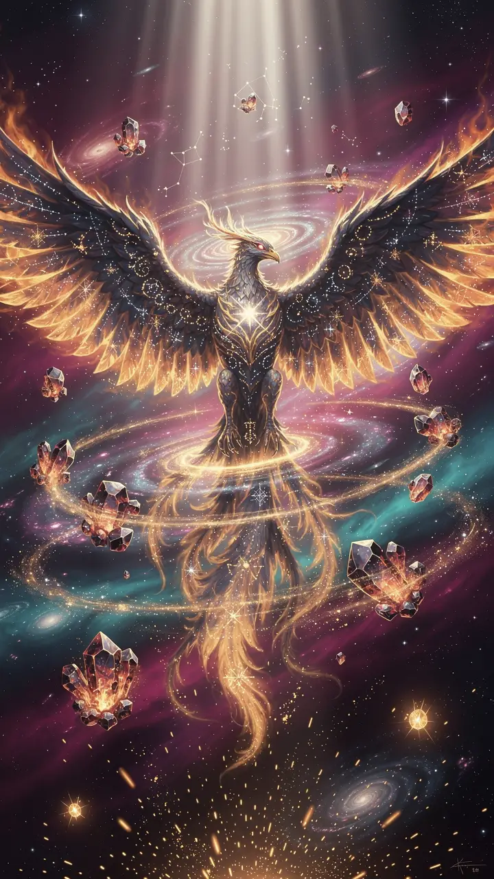 穿越發光宇宙星雲的天界鳳凰