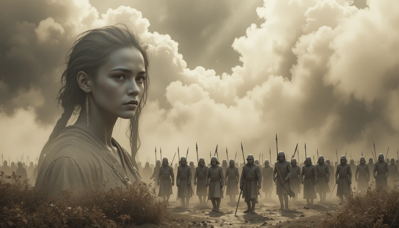 Warriors Standing Silent In A Field Waiting For Battle