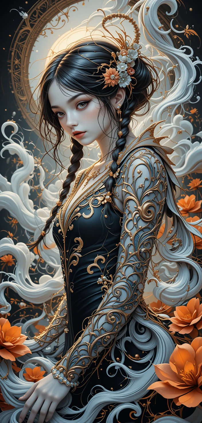 Ornate white palace by a river in a fairy tale