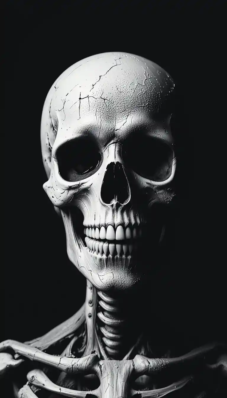 Minimalistische schwarz-weiße Totenkopf-Illustration mit unheimlicher Gothic-Stimmung