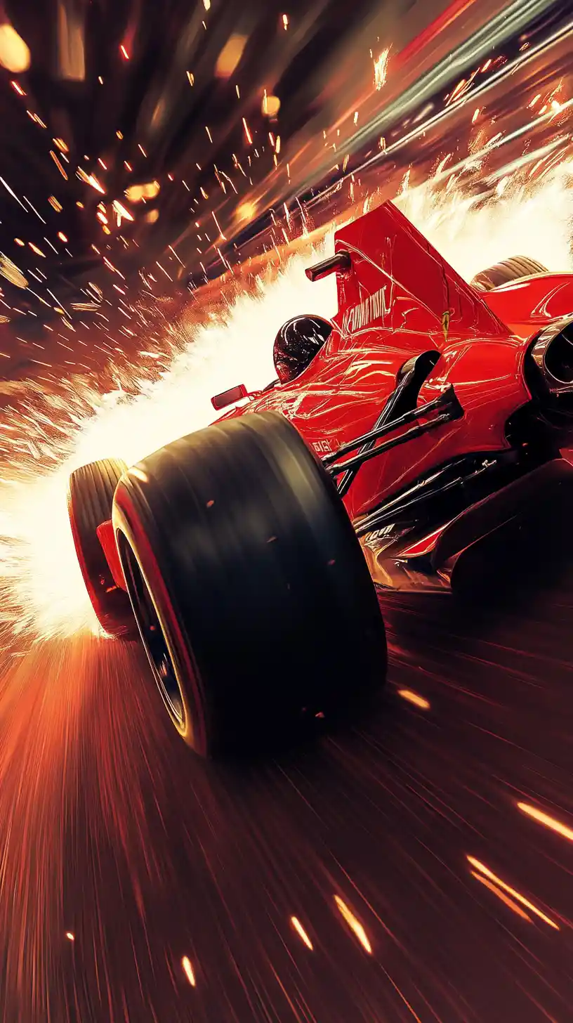 Auto da corsa di Formula rossa in derapata in una curva veloce