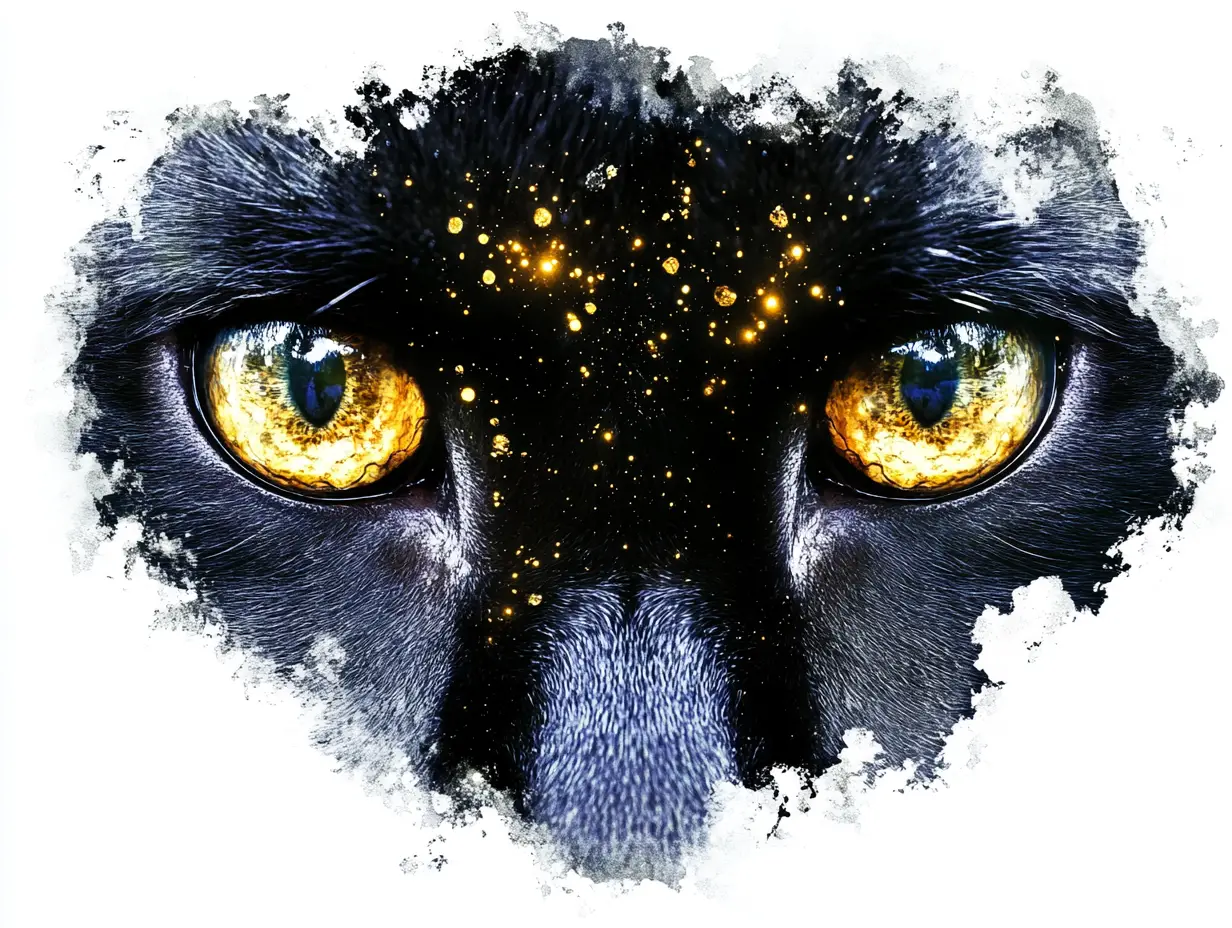 Dramatische Nahaufnahme der Augen eines schwarzen Panthers in Aquarell